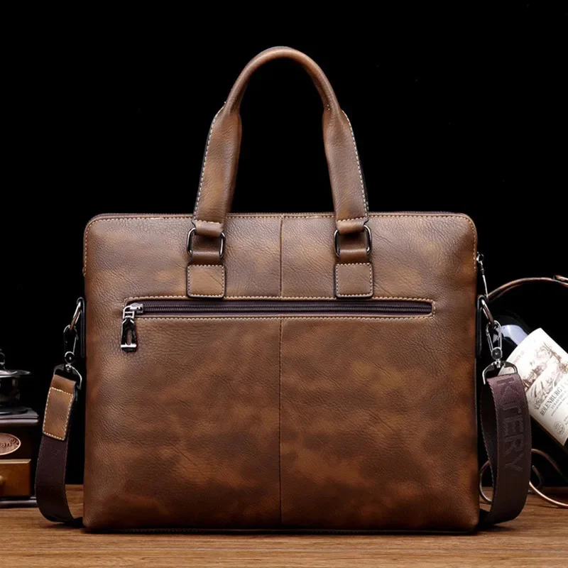 Maleta de couro vintage masculina, bolsa de grande capacidade, bolsa de ombro, tiracolo, escritório, negócio, luxo