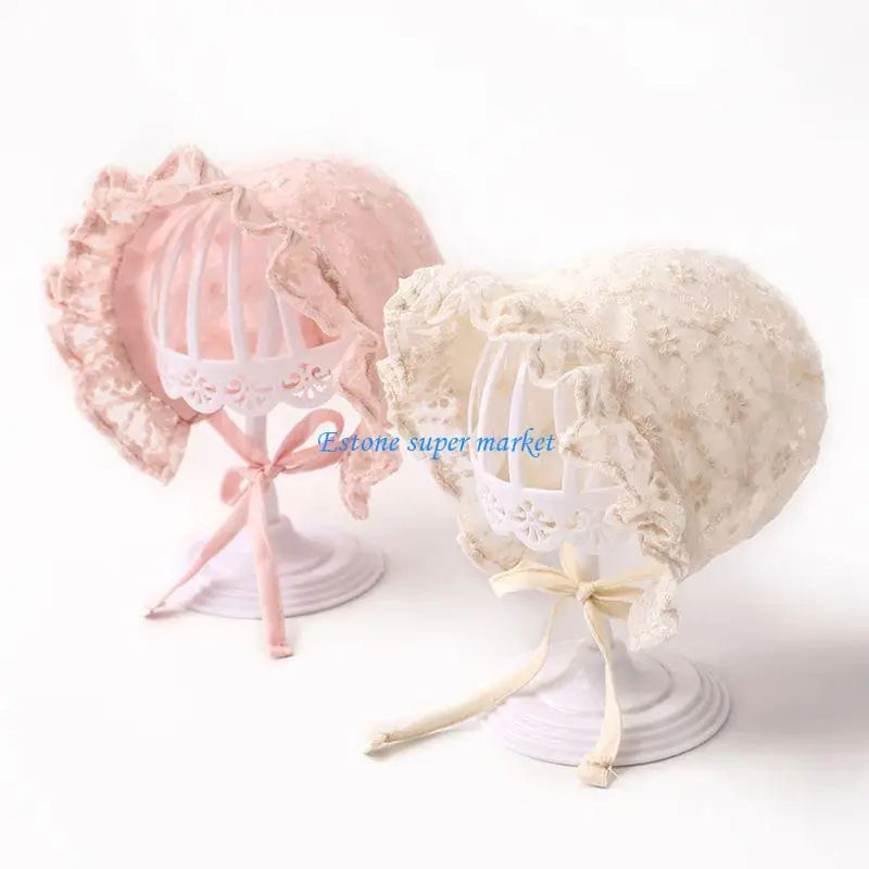 

090B Cute Lace Newborn Baby Hat Photography Props Flower Summer Baby Accessories Girl for Sun Hat Breathable Cotton Infant Bo