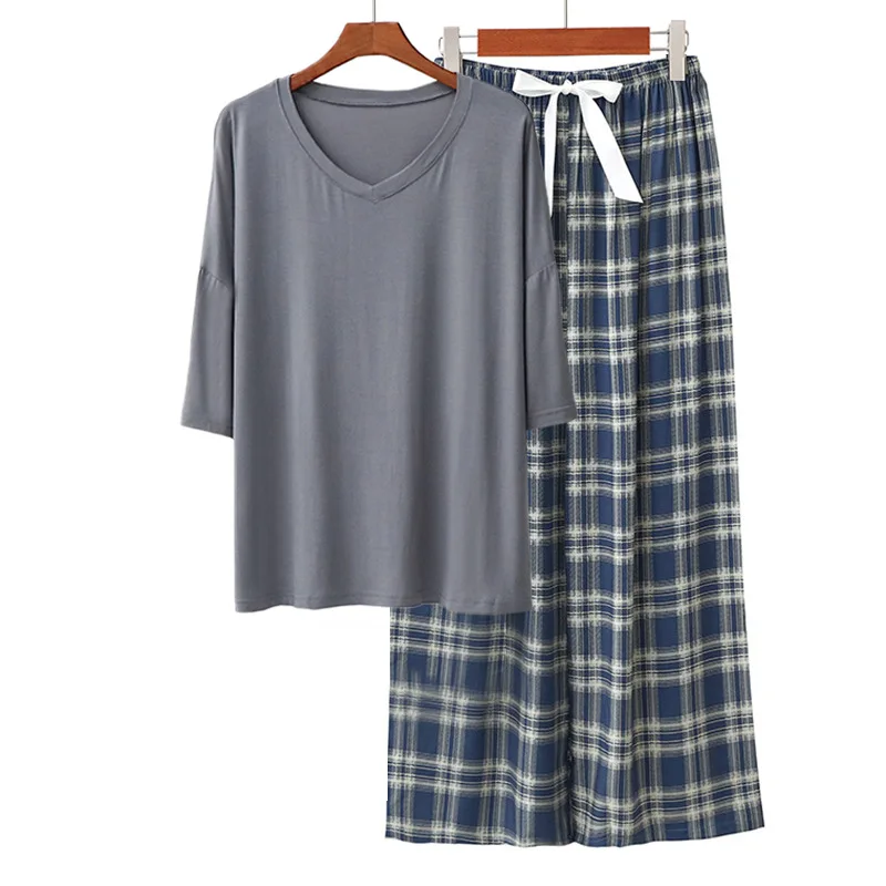 

Comfortable Pajamas Set Modal Printed For Women Sleepwear Suit Short Sleeve Top And Pants Home Clothes Casual Nightwear Pijama