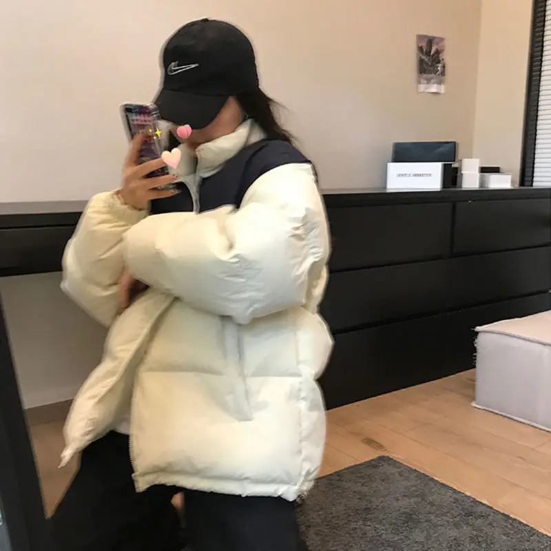 Parkas Women Winter New Korean Style Loose Casual Couples Outwear Warm Pockets Soft Fashion Mujer Simple Panelled All-match Ins