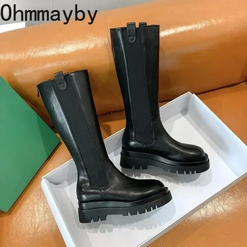 Platform Women Knight Long Boots Fashion Warm Fur Shoes Autumn Winter Square Heels Ladies…