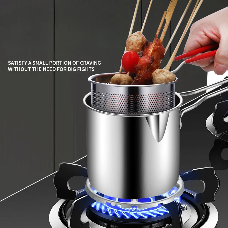 

1 Pair Deep Frying Pot Kitchen Fryer With Strainer Stainless Steel Tempura Fryer Pan Fry Pot Chicken Fried Chicken Cooking Tools