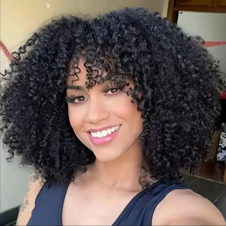 

Fluffy Synthetic Afro Kinky Curly Short Bob Wig with Bangs for Women Daily Party Cosplay Costume Heat Resistant Fiber