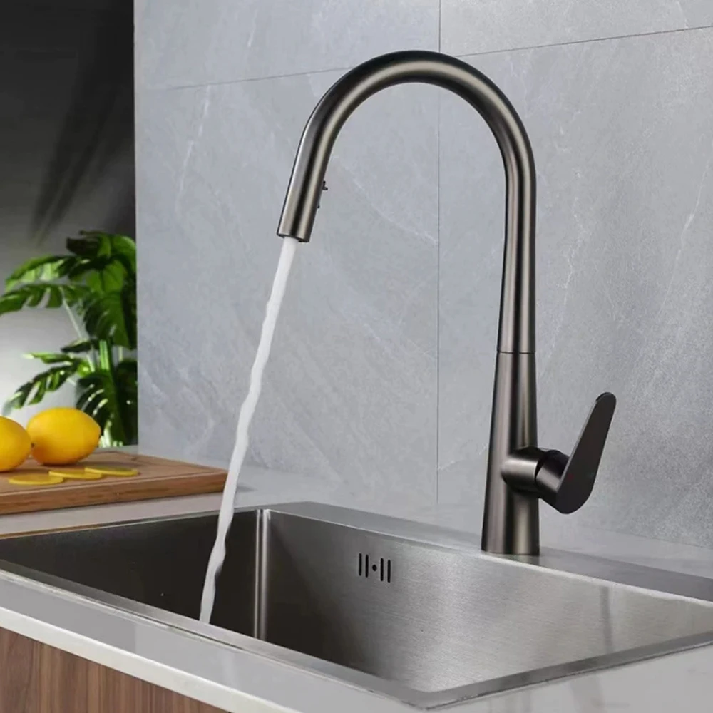 

Gun Grey Color, 304 Stainless Steel Mixer Sink Kitchen Faucet Cold & Hot Water , Hose Pull Down With Two Model Water Out