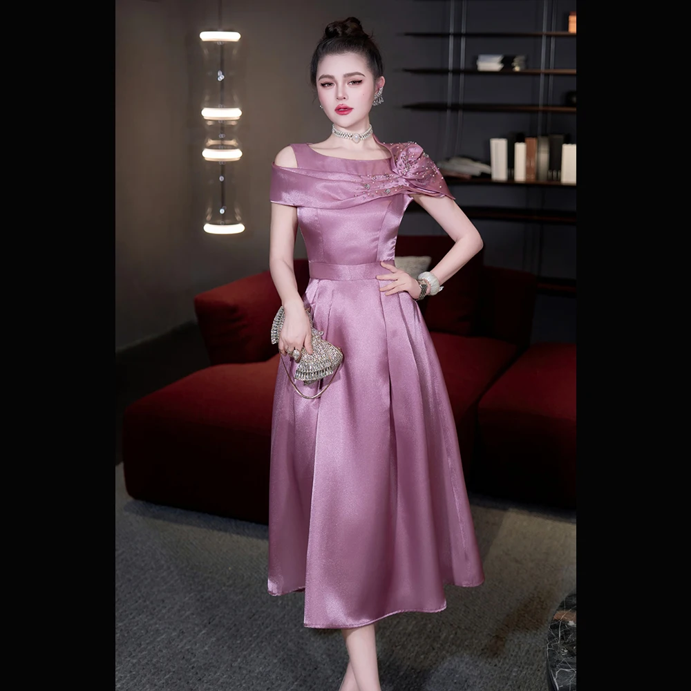 

Meyyithun Women's Dress High Quality Purple Charming Sequined Pleat A-line Dresses Bespoke Occasion Sparkle 1216Z01