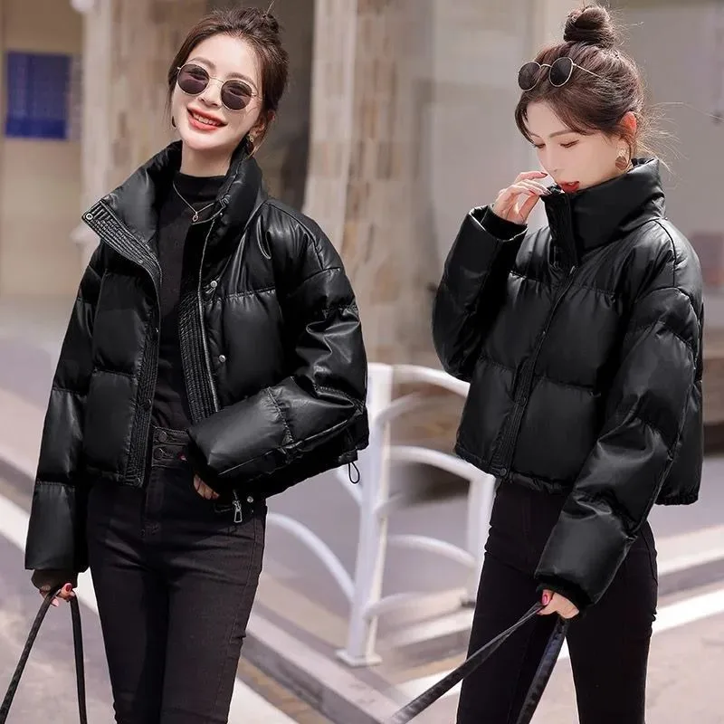 Effen Kleur Winddichte Cropped Puffer Jack Vrouwen Winter Dikke Korte Jas Warme Jas Pluizige Parka Vintage Tops Dameskleding