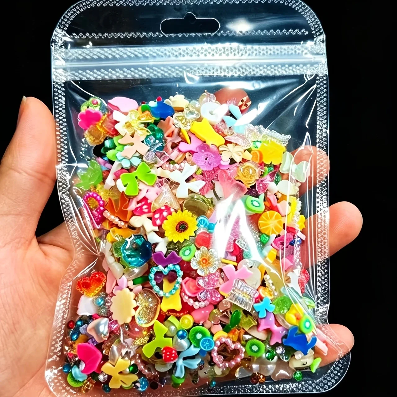 34g Mixed Kawaii Resin Flatback Charms Colorful Cartoon Flower Heart Bow 3D Nail Art Decorations DIY Phone Case Slime Craft Mani