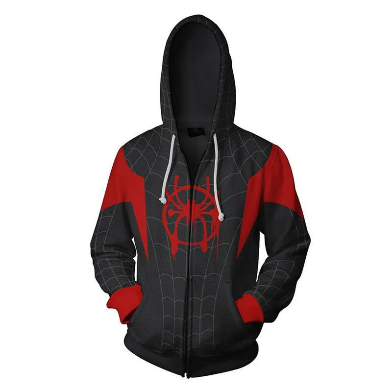 Superhero Miles Morales Cosplay Hoodie Costume Sweatshirt Halloween Zipper Outerwear Casual Hoodie Spider Cosplay Costume Jacket