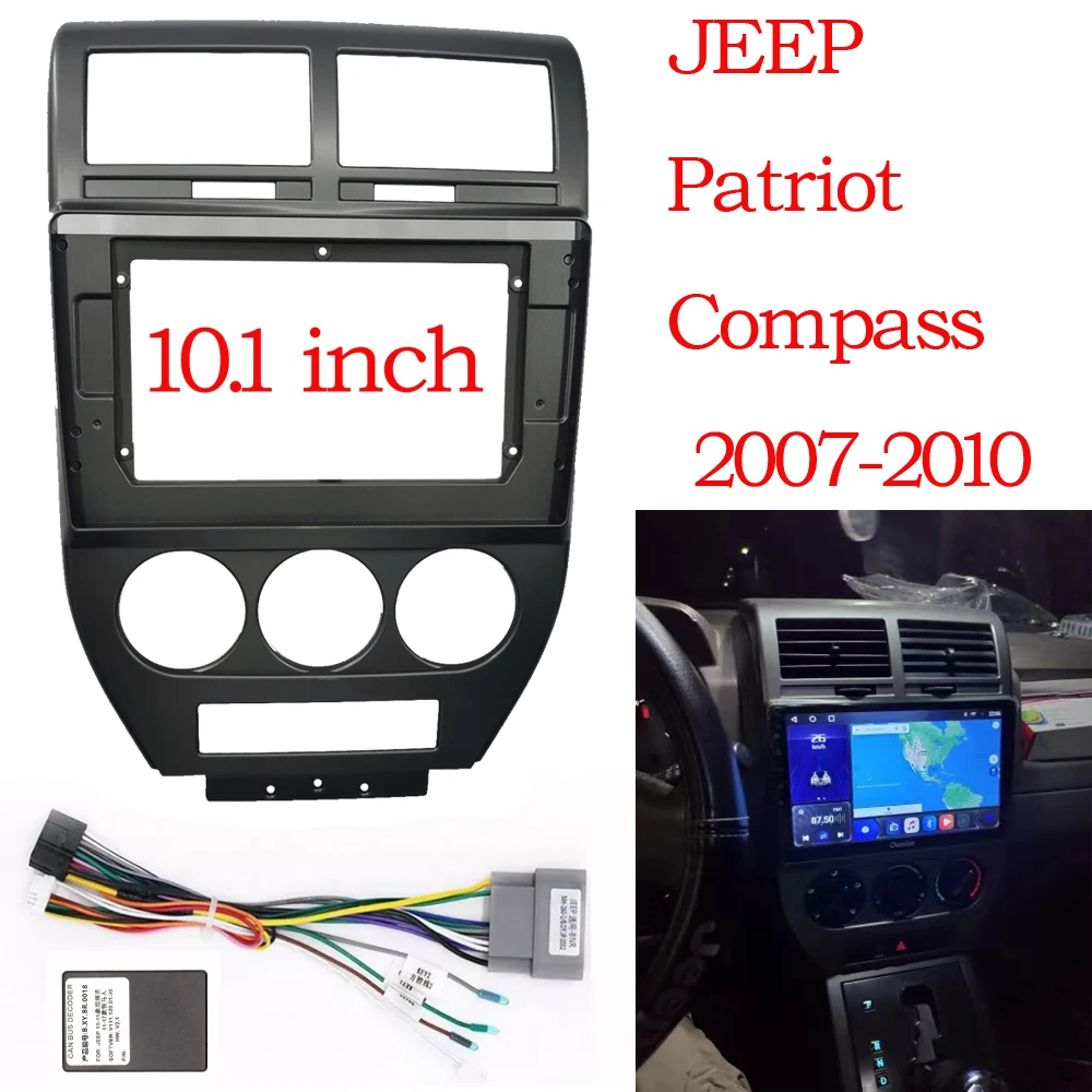 Painel de plástico Fascia Frame para Jeep Compass Patriot 2007-2009, rádio do carro, GPS, MP5, kit de montagem Traço, 2 Din, 10,1\