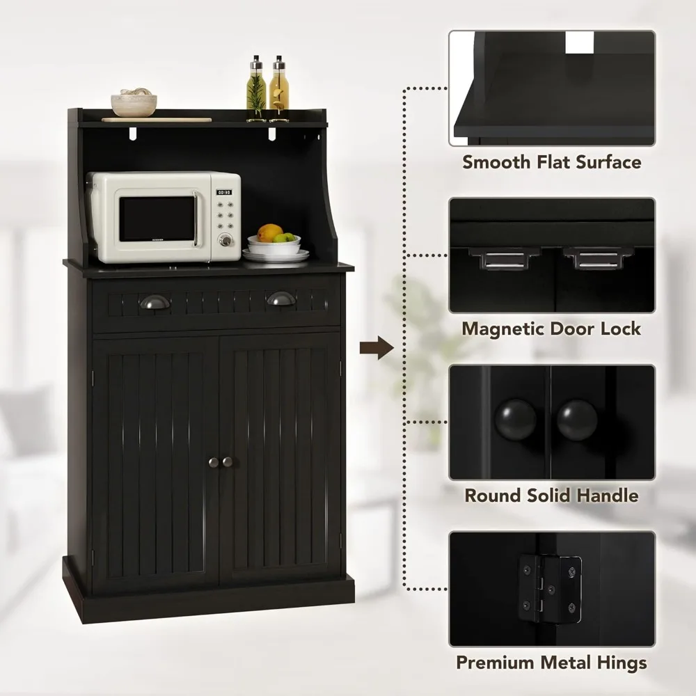 54 Freestanding Kitchen Pantry Storage Cabinet with Doors and Adjustable Shelves, Microwave Oven Cabinet with Drawer for Kitchen