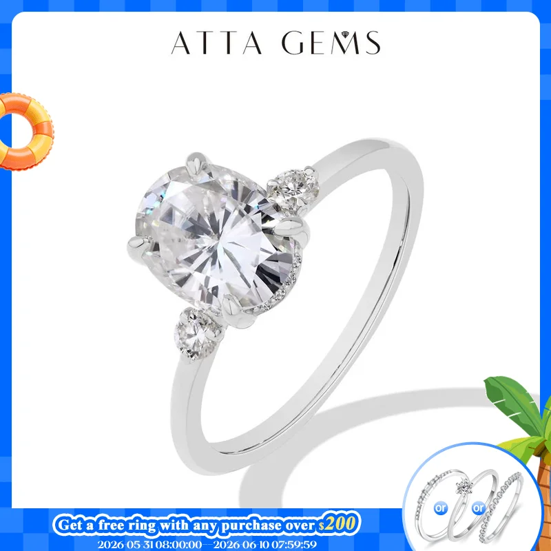 

ATTAGEMS 2CT Oval Cut Moissanite Solitaire Ring for Women Lab Grown VVS1 Diamond 9*7mm S925 Silver 18K Gold Wedding Fine Jewelry