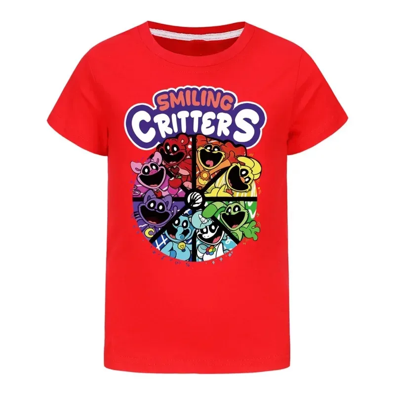 AD1 ゲーム笑顔クリッターズボーイズプリントキッズ Tシャツ夏猫昼寝漫画カジュアル Tシャツ子供服女の子 Tシャツ Kawa5@rD~