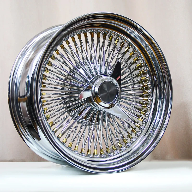 سلك عجلات كروم مع ضربة ورقاقة الحلمة الذهبية 13 14x7 15x7 15x10 16x8 17x8 17x9 بوصة النمط القياسي تكلم سلك الحافات
