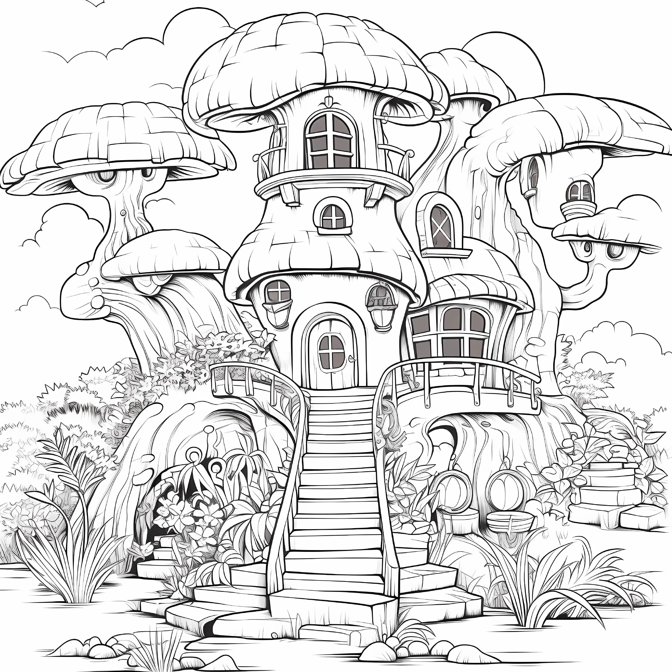 Fantasy Tree House Adult Coloring Book: Relaxing Art Sketchbook with Hand-Drawn Pages for Colored Pencils & Creative Doodling