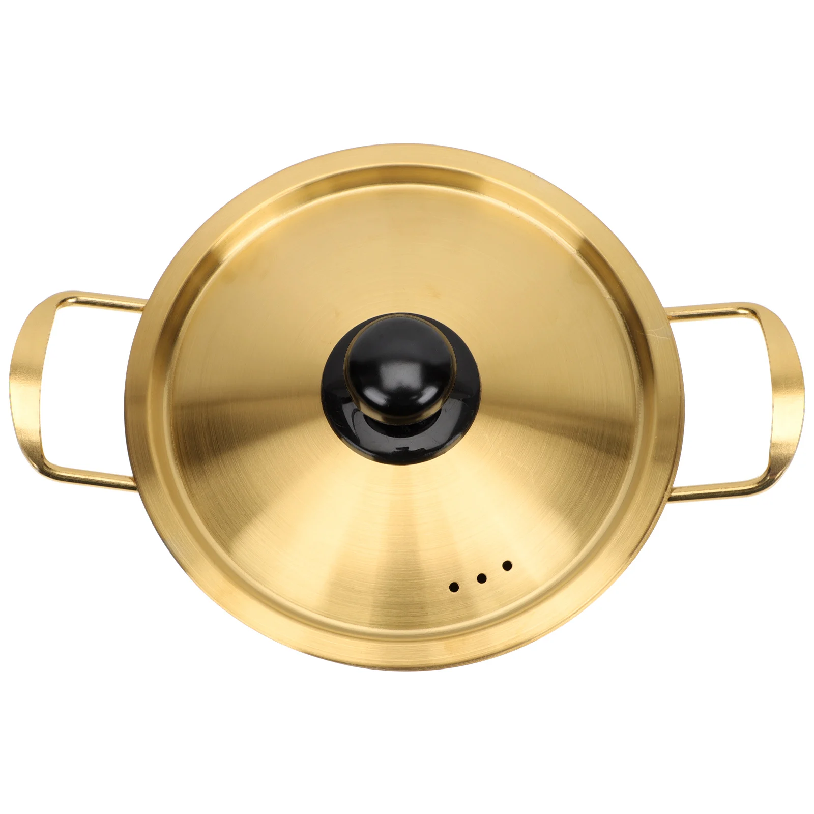 

Korean Instant Noodle Pot 18cm Golden Stainless Steel Lid Double Ear Small Hot Pot Ramen Soup Electromagnetic Stove