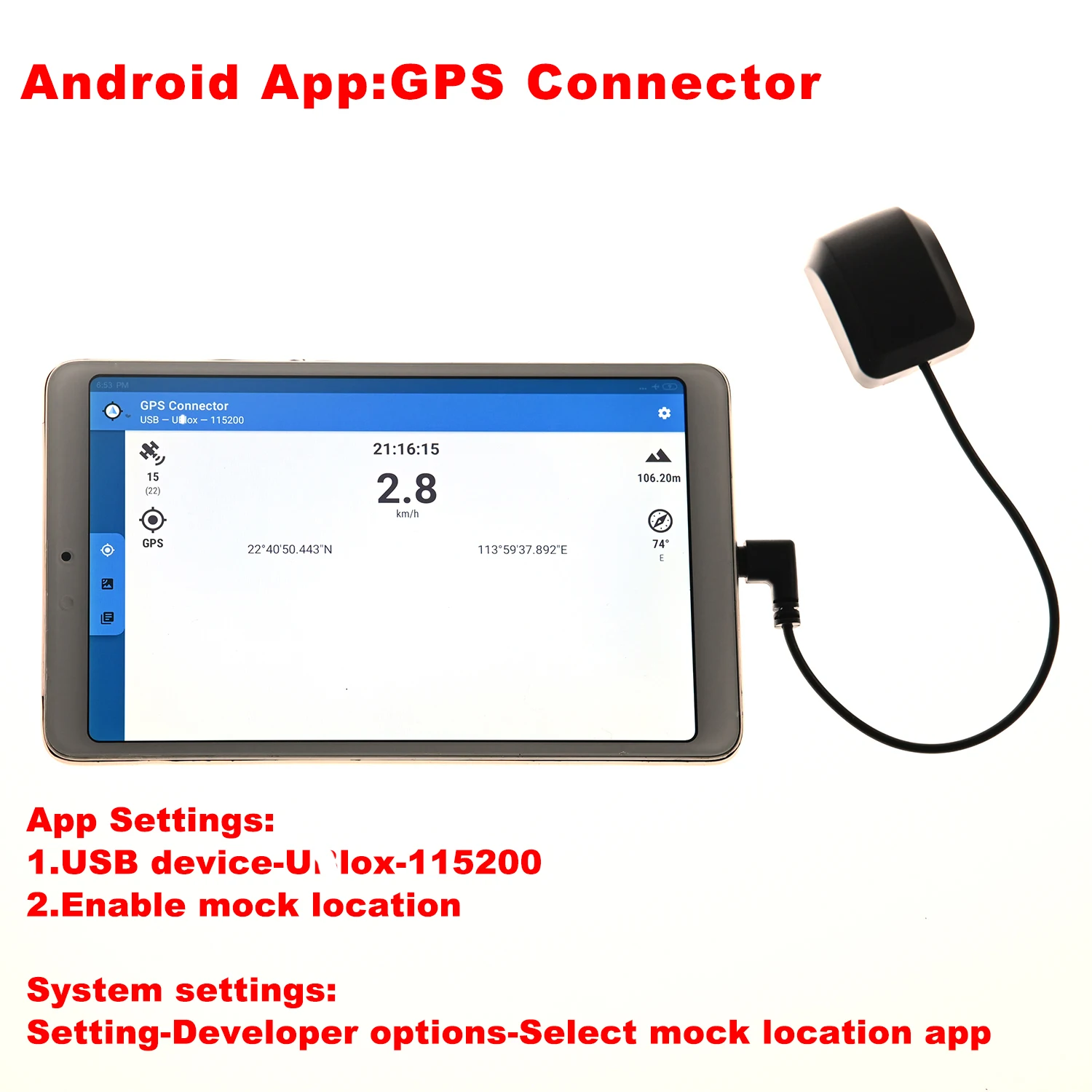 10Hz NMEA USB Type C GPS Receiver Type-C GPS GLONASS Galileo BeiDou Module GNSS Antenna for Android Windows UBX M8N chipset