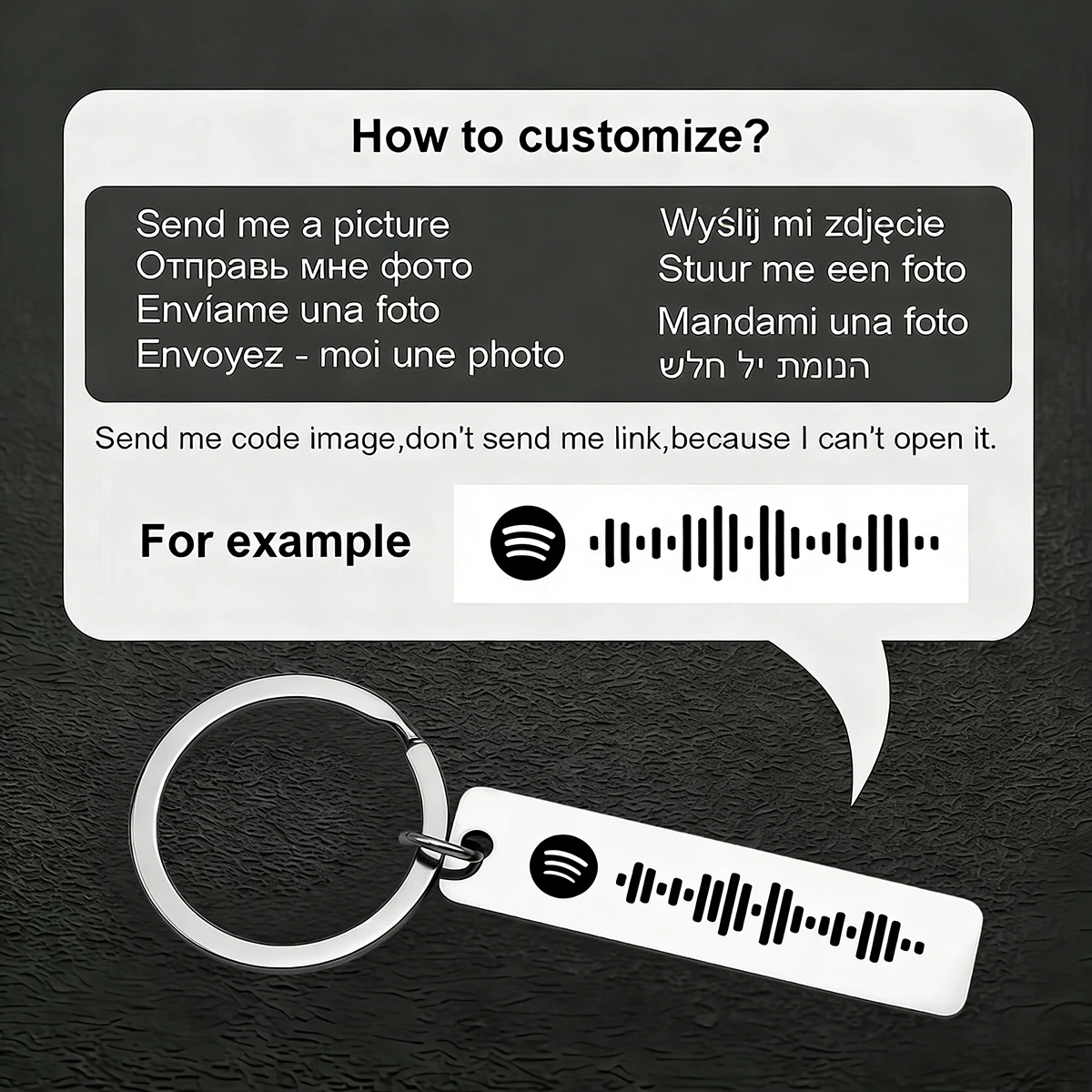 Personalisierter Spotify-Code-Schlüsselanhänger mit Gravur, Name, Lied, Musik-Schlüsselring, Scanbarer Lied-Schlüsselanhänger, Geschenk für Paare und Freunde – Detail 4
