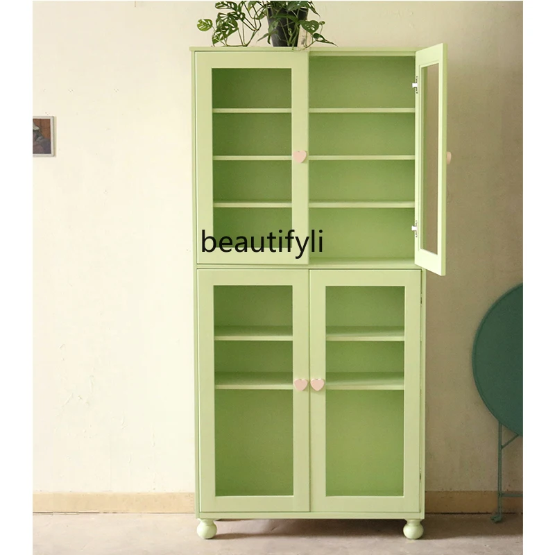 

Solid Wood Water-Based Paint Mint Green Transparent Acrylic Locker Cabinet Multi-Layer Bookcase