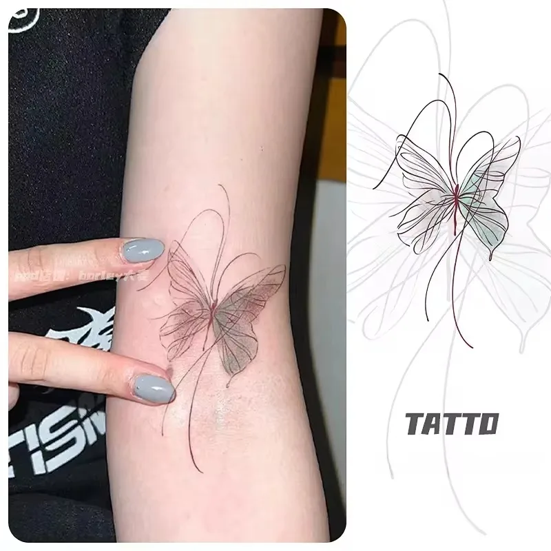 Pegatina de tatuaje de mariposa de dibujos animados para mujer, tatuaje falso impermeable, tatuajes temporales de arte Sexy, pegatina de tatuaje duradera para brazo y muñeca