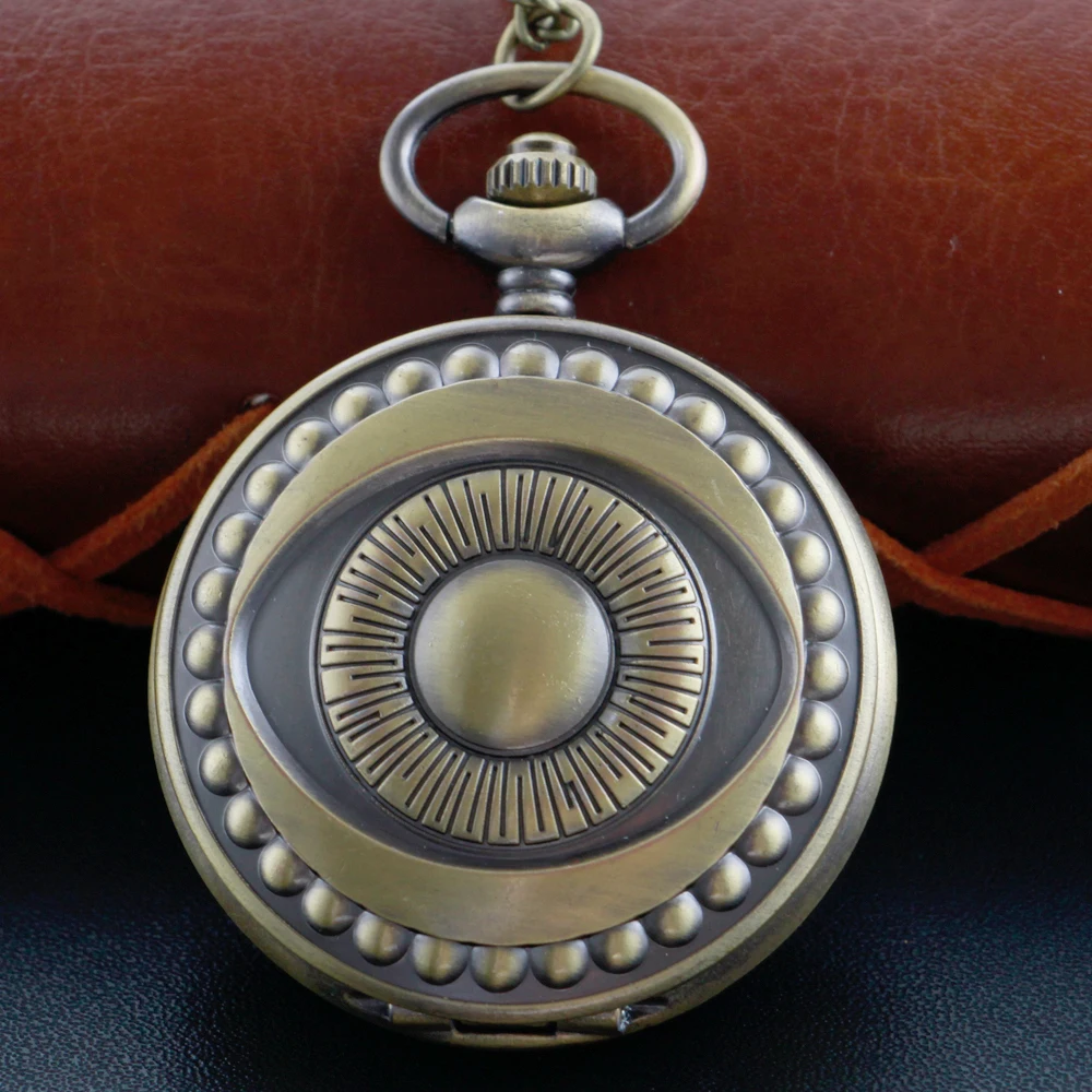 Bronze Eye Quartz Pocket Watch Vintage Fashion Charm Silver Bag Fob Watch Necklace Pendant with Chain Gift for Men and Women