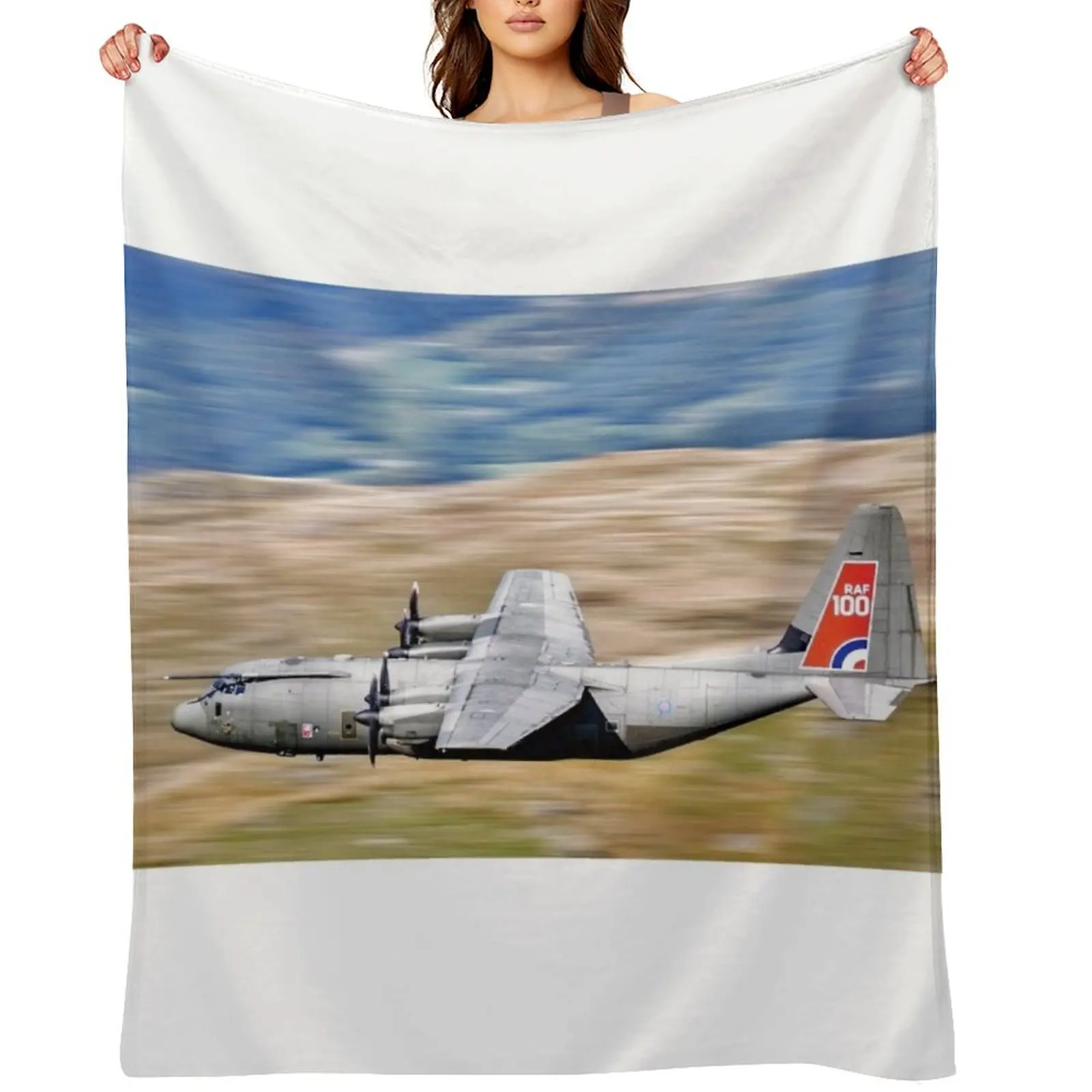 RAF C130 Hercules Low Level in the Mach Loop Throw Blanket Furrys Cute Plaid Sofas Comforter Fashion Sofas Flannels Blankets
