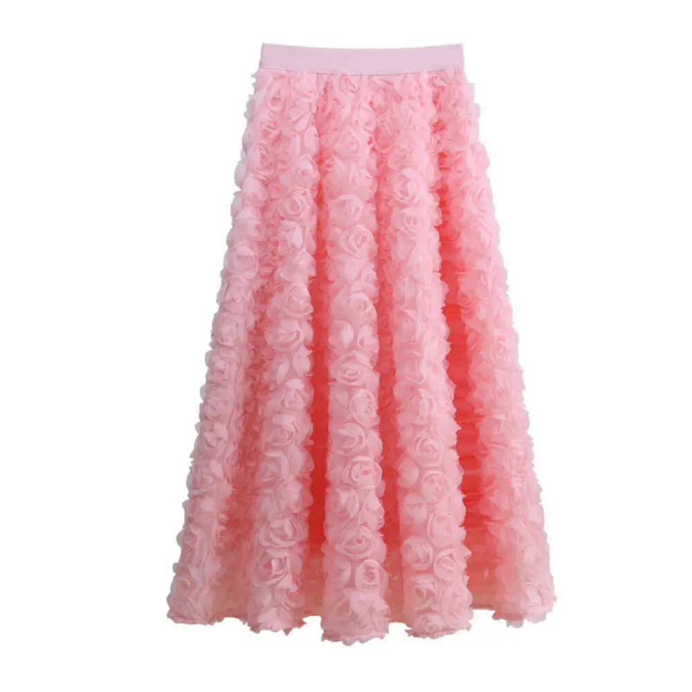 2026 New Women A-line French Style Elegant Three-dimensional Rose Flower Skirt Spring Summer Trend Versatile Long Skirt