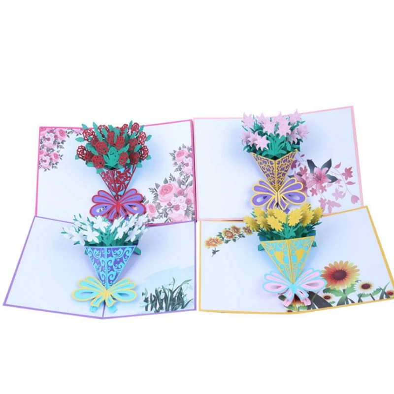 Biglietto d'auguri 3D con fiori di rose pop-up, invito a Natale, compleanno, Capodanno