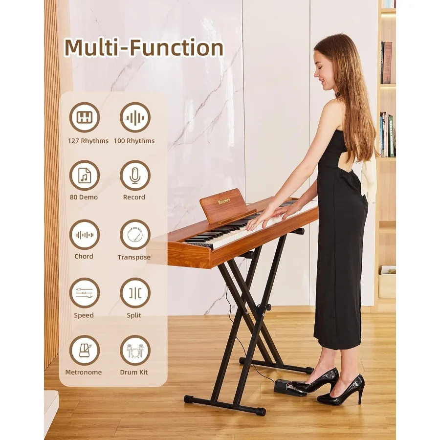 البيانو الرقمي 88 مفتاح لوحة المفاتيح شبه الوزن مع حامل X ودواسة الحفاظ على البيانو الكهربائي للمبتدئين بالحجم الكامل مع بلوتوث C