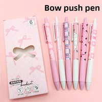 6pcs Pink Bowknot Quick-Dry Gel Pens 0.5mm Fine Point Smooth Writing for Office and School Supplies