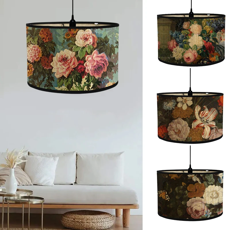 

Retro Floral Printing Lampshade Bamboo Chandelier Ceiling Pendant Lamp Shade Cover Hotel Home Interior Decoration