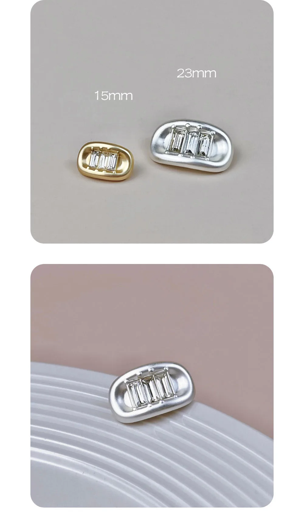 10 Stück Metallknöpfe zum Nähen, hochwertige Knöpfe für DIY-Bastelarbeiten, Kleidungszubehör, eingelegte Strass-Dekorationsknöpfe, oval, 15 mm/23 mm – Detail 5