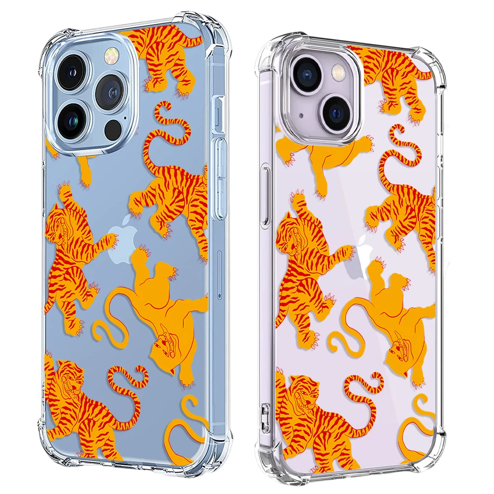 Leopard Tiger Animal Painted Phone Case For iPhone 15 14 13 12 11 Pro X XS XR Max 7 8 Plus SE Mini 20 Soft Clear TPU Back Cover