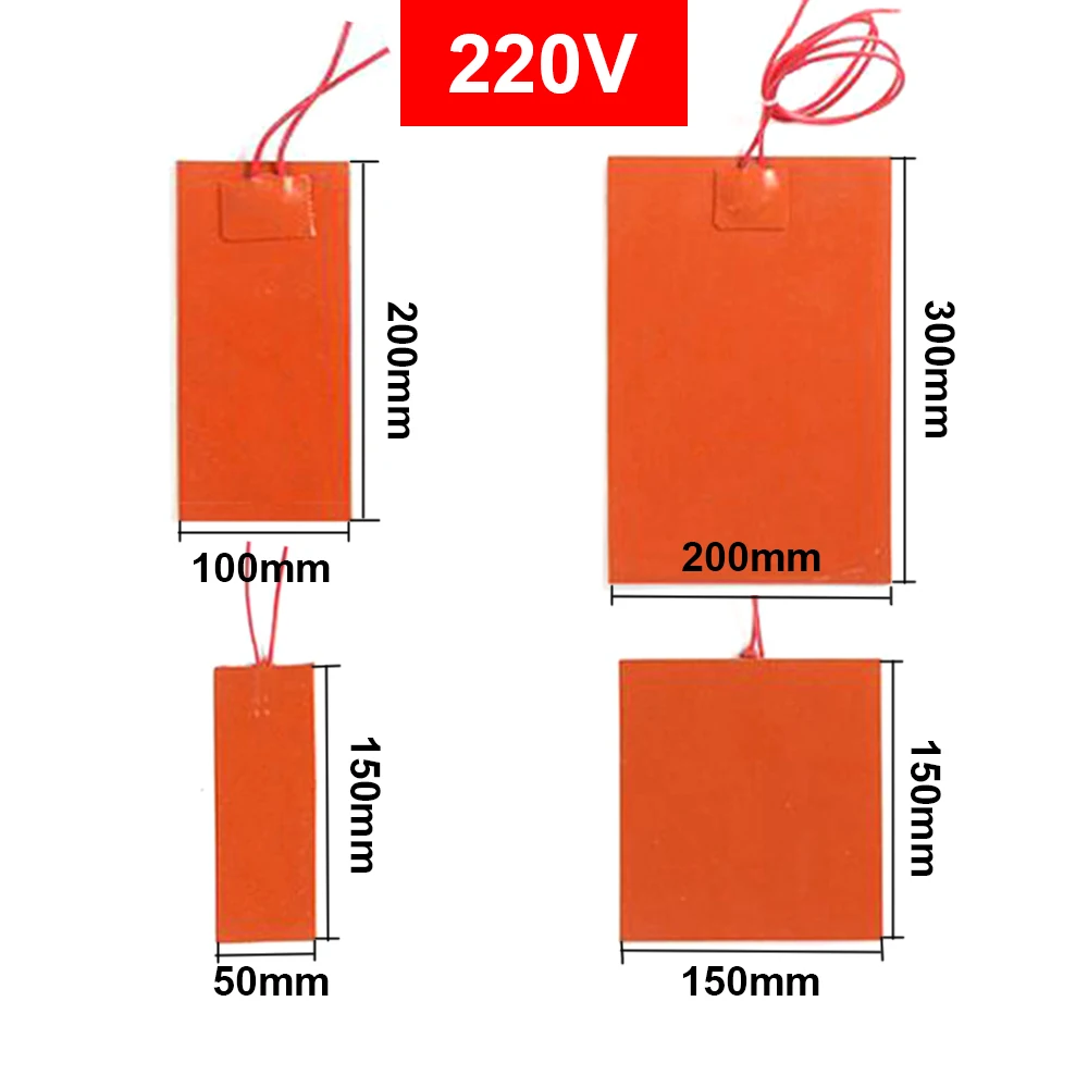 12V/220V Silicone Rubber Heating Pad Square Rubber Electric Heat Mat Plate Flexible Waterproof 3D Printer Glue Sticker Adhesive