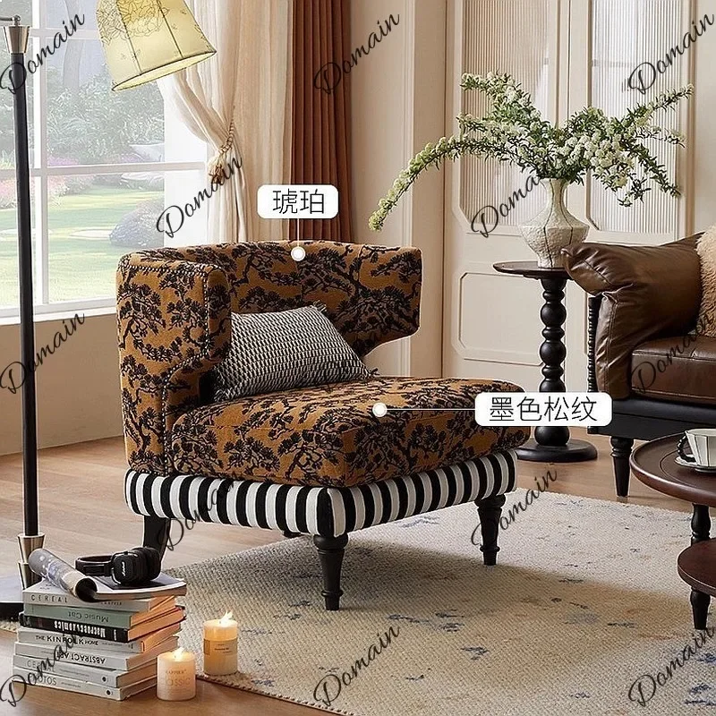 T81 Cozy French Vintage Wrap Armchair Solid Wood Single Lazy Recliner For Small Living Room Hotel