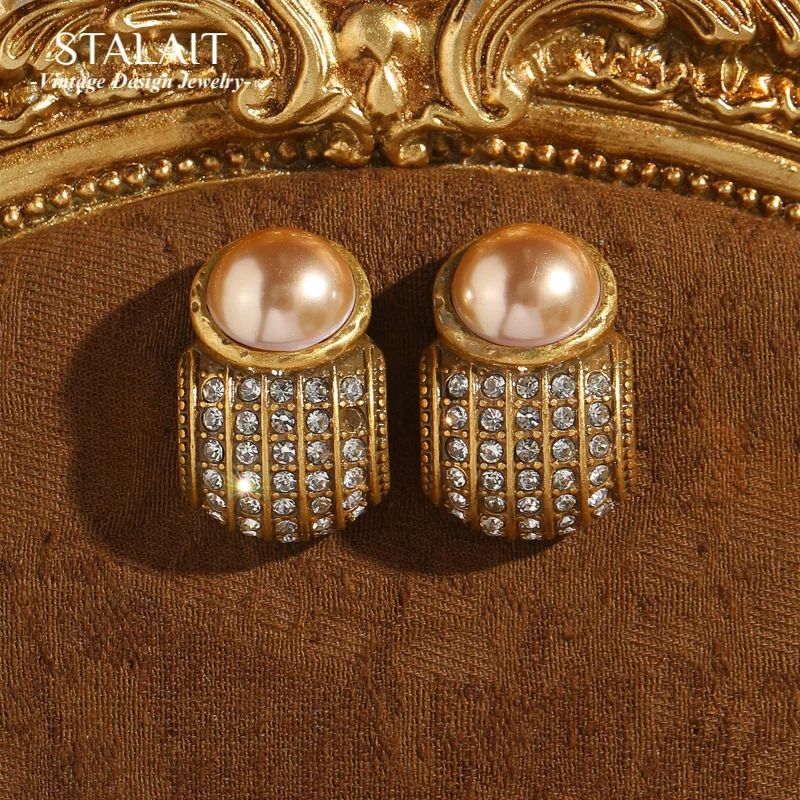 

Vintage Pearl Earrings Luxury 18k Real Gold Stud Woman Color Rhinestones Party Accessories 2025 Trend Designer Jewelry New In