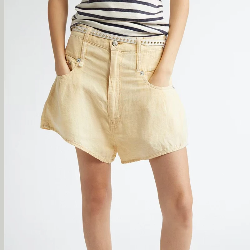 

Women's linen washed loose shorts, fashion casual versatile, high quality shorts, summer, new, 2025, y2k