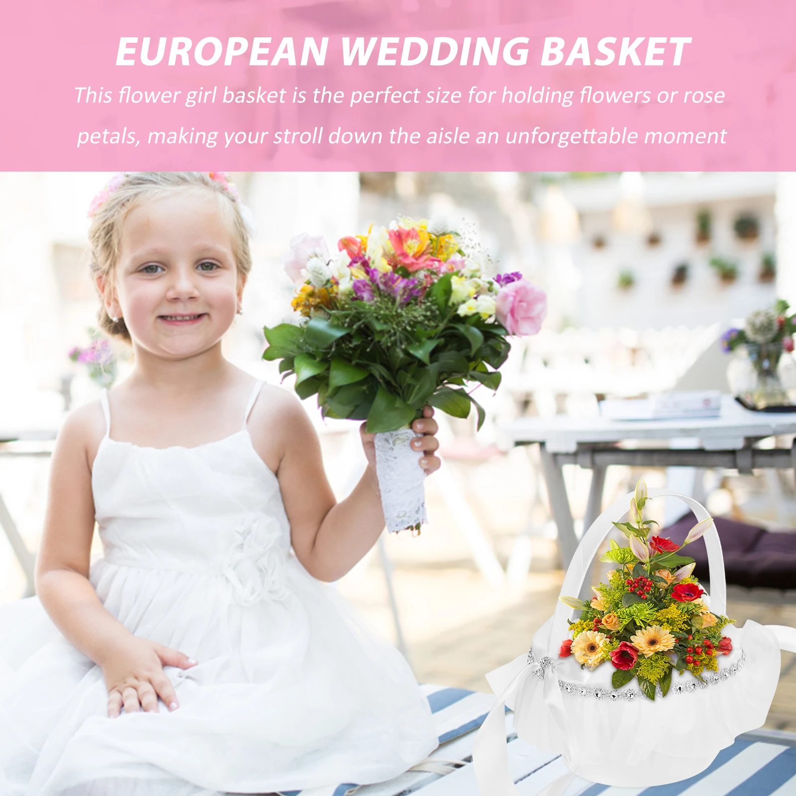 

Elegant Wedding Girl Basket Small Petal Holder Fabric Floral Hampers Flower Kid Basket Handheld Storage Collectibles