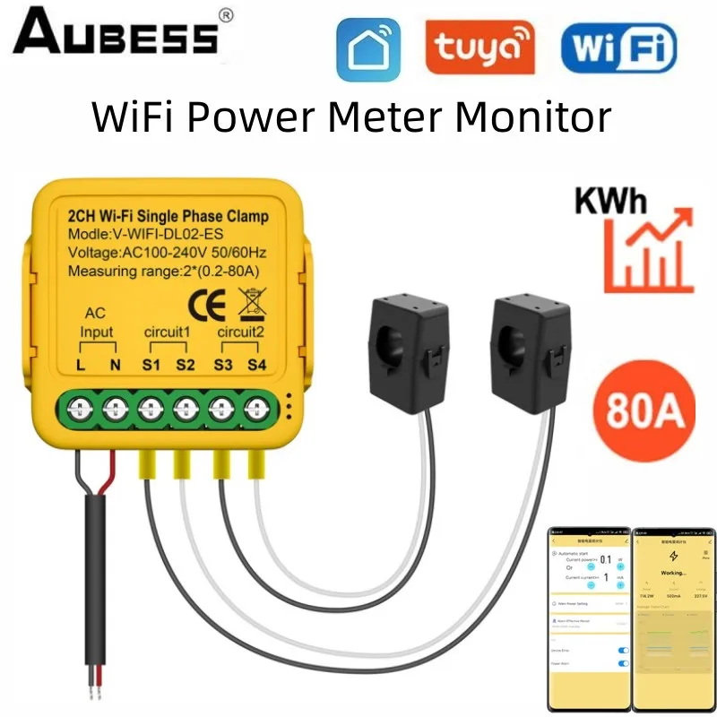 Tuya WiFi Power Meter Monitor Real-time Energy Current Monitor Automation Notifications Smart Life Remote Control Smart Home