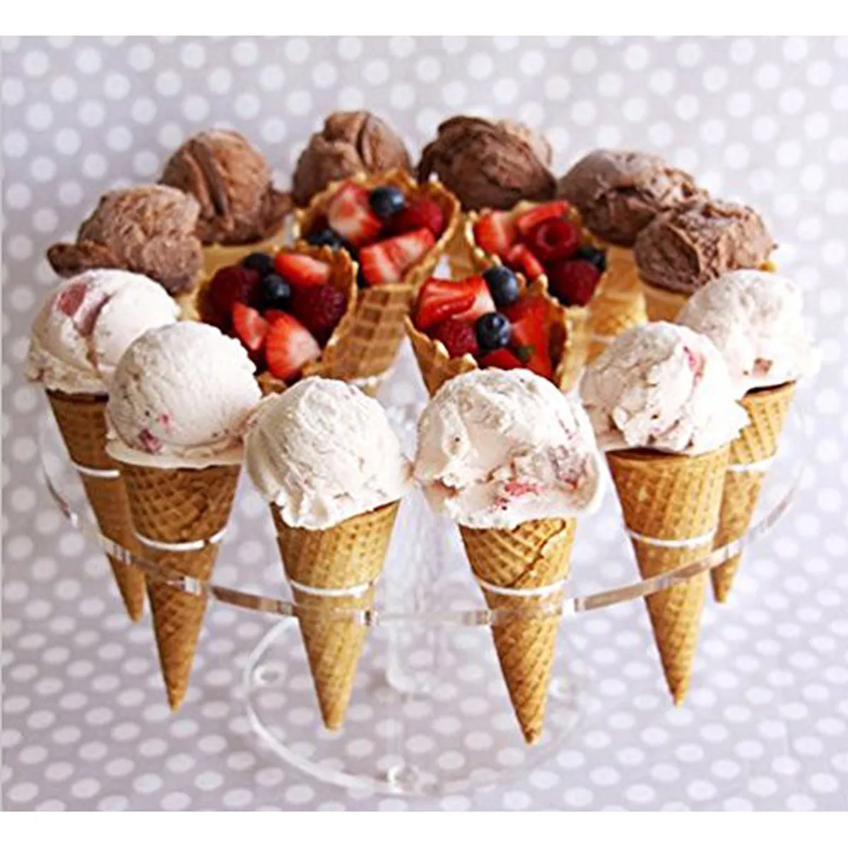 Soporte de exhibición de acrílico transparente con 16 espacios para conos de helado y rollos de sushi, para decoración de centros de mesa en fiestas, buffets y catering