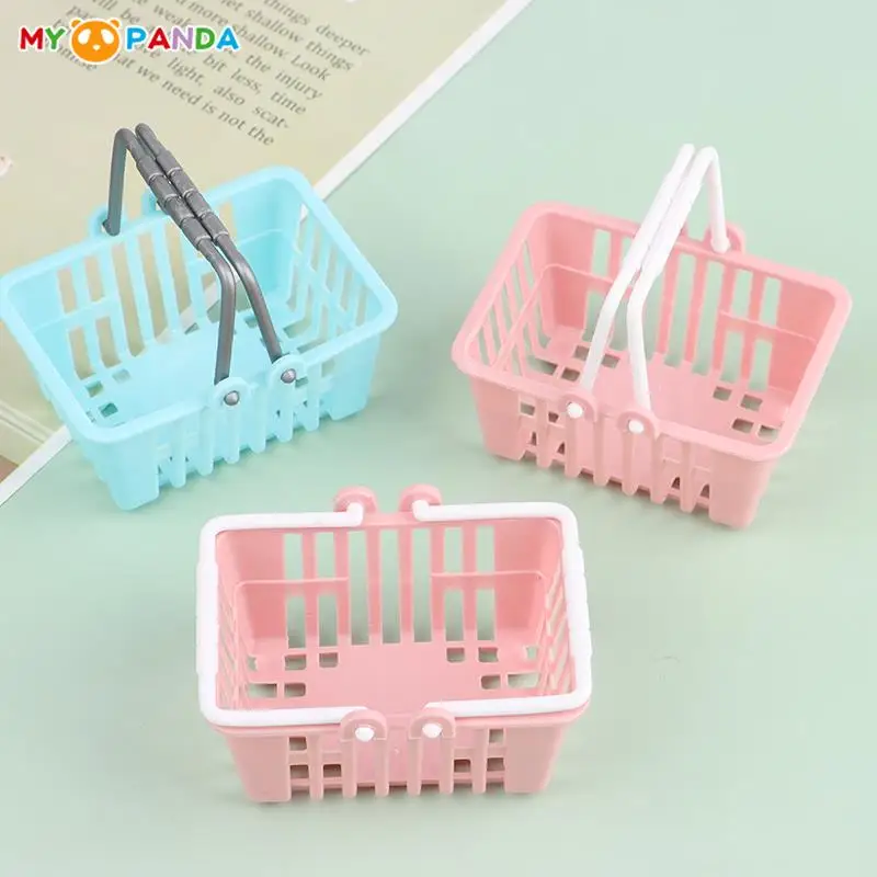 2Pcs/Set Dollhouse Mini Shopping Hand Baskets Storage Basket Model Dollhouse Supermarket Basket For Grocery Toy Pretend Play