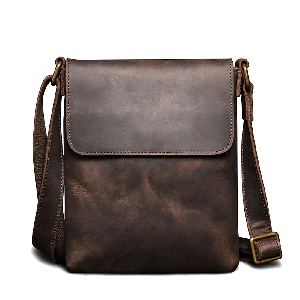 CFUN YA Men Genuine Leather Shoulder Bag with Flap Front Rear Zip Pocket and Adjustable Crossbody Strap for Daily Travel 30172