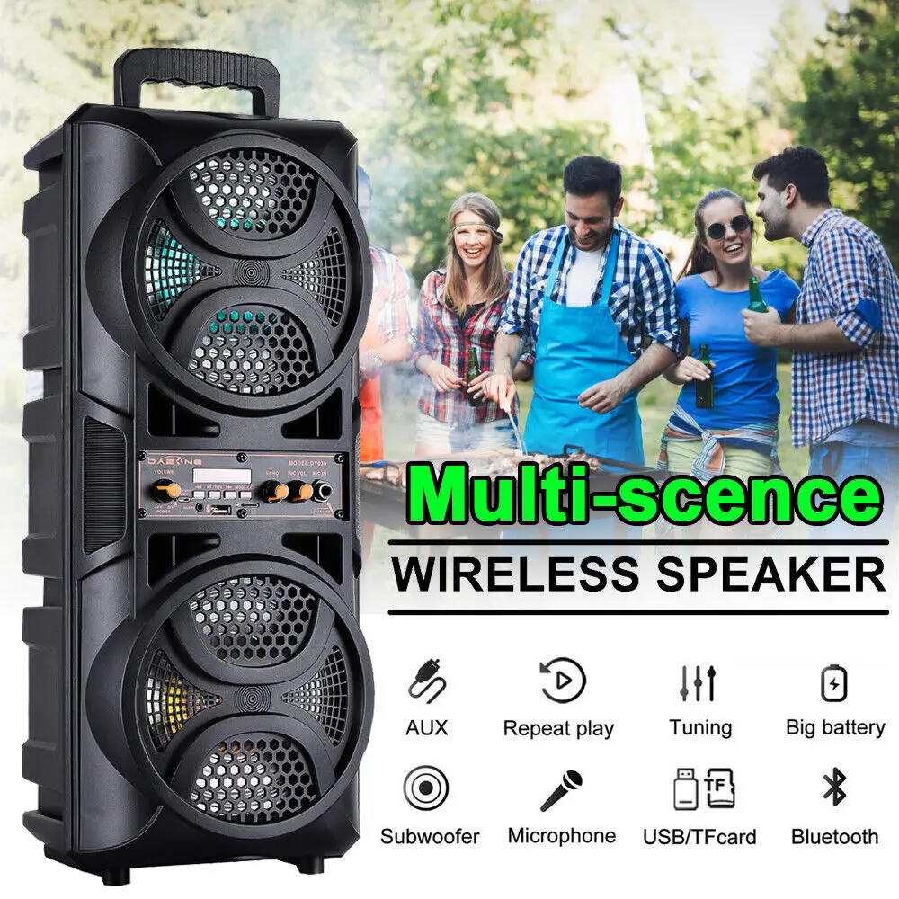 

3000w Bluetooth Speaker Portable Dual 6.5" Woofer Heavy Bass Sound System Party karaoke Outdoor Speaker Led Light With Mic