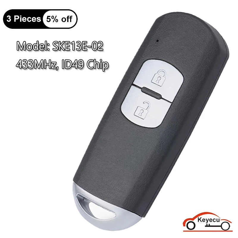 KEYECU 2 przyciski 433 MHz ID49 Chip do Mazda 3 CX-5 2013 2014 2015 2016 2017 2018 2019 Auto Smart Remote Key Fob Model: SKE13E-02