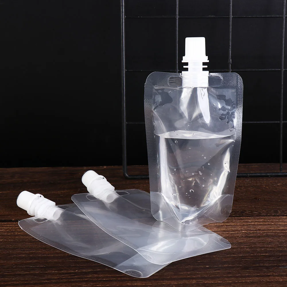 100ml-500ml Travel Drink Spout Pouches Transparent Plastic Bags Sealed Juice Storage Beverage Ice Cold Drink Pouch 10pcs