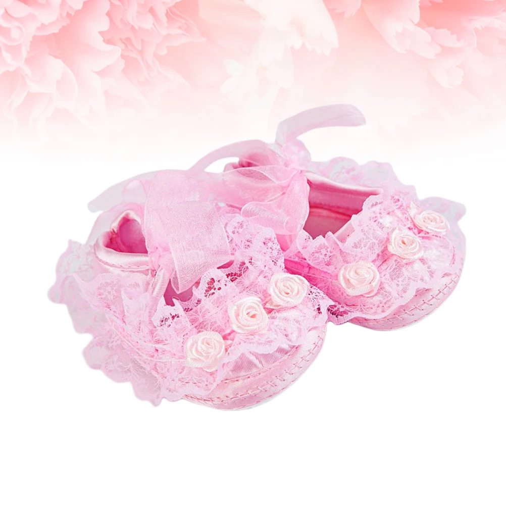 

1pcs 1 Pair Baby Girl Princess Lace Shoes Newborn Crib Shoes Size 11 Pink Durable Comfortable Elegant Gift For Infant Girls 0-12