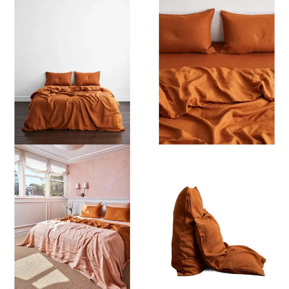 

Eco-Friendly French Linen Pillowcases - Luxurious, Breathable & Soft - Standard 30x20 Pair in Rust