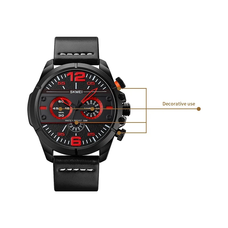 SKMEI-Reloj de pulsera de cuero para hombre, cronógrafo de cuarzo, deportivo, resistente al agua, Masculino, marca superior de lujo, 1846