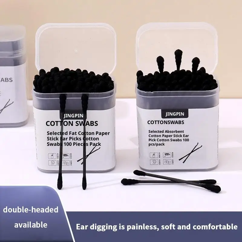100Pcs/Box Double Head Cotton Swab Stick Ear Spoon Ear Clean Makeup Manicure Cotton Swabs Disposable Cleaning Tools