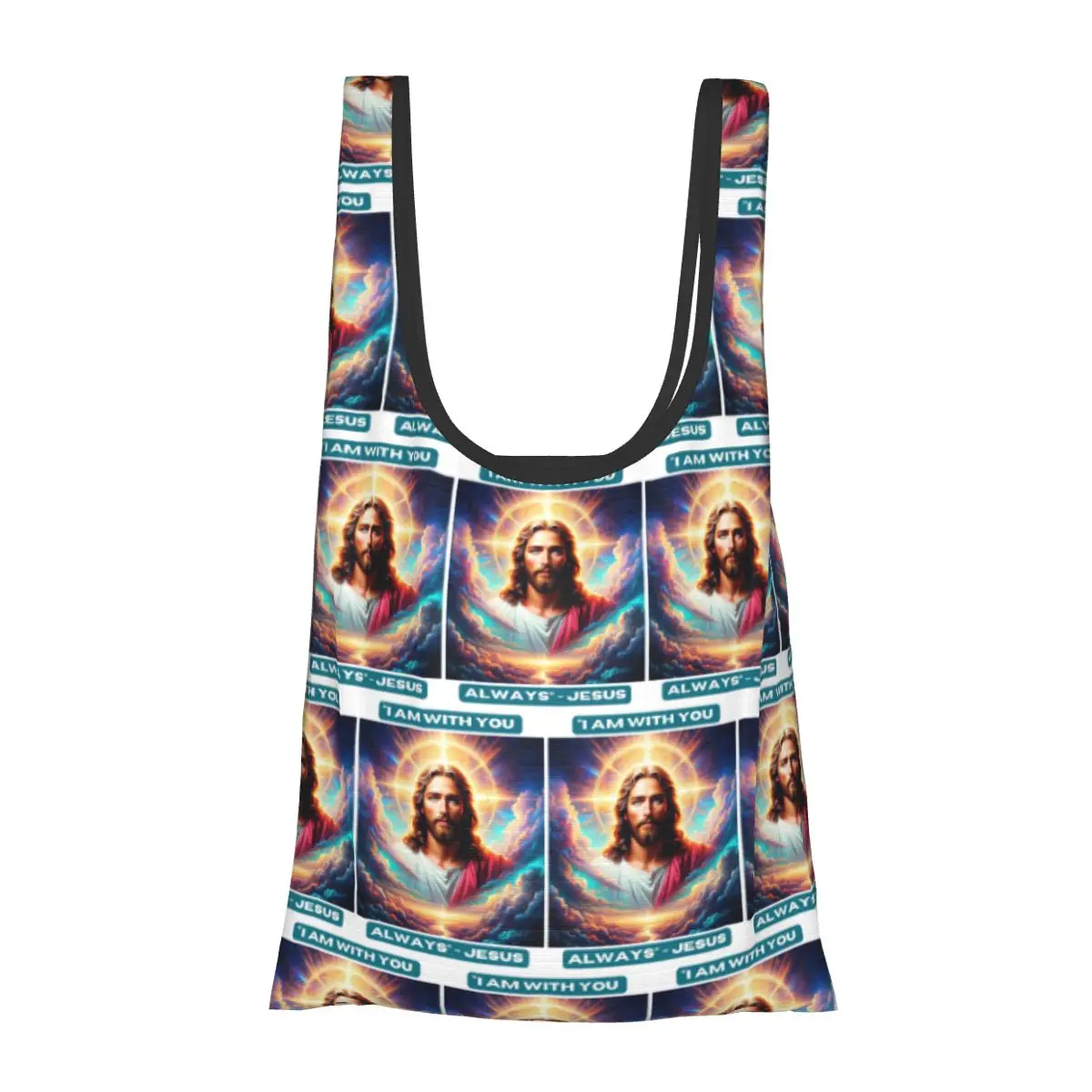 

QuotI Am With You Always Jesus Biblical Portable Tote Shopping Bags Reusable Shopper Bag Grocery Handbag Shoulder Bag