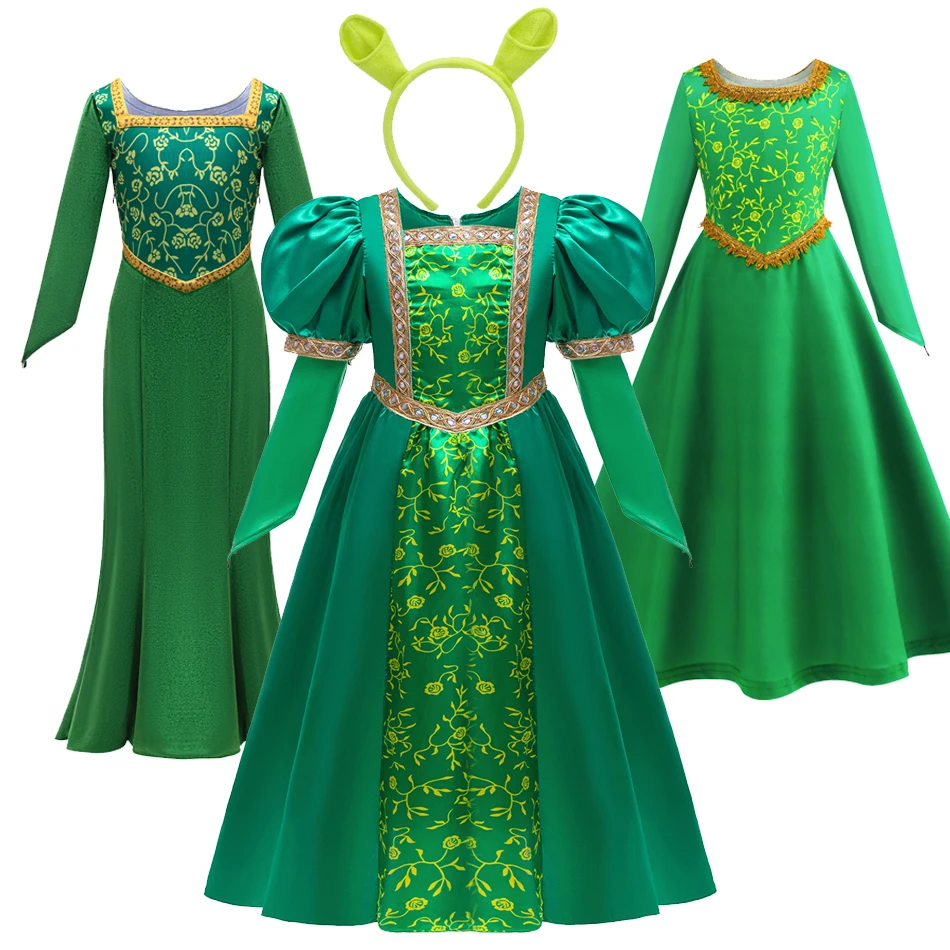 

Fantasy Fiona Cosplay Girls Green Dress Clothing Cartoon Monster Costume Disguise Kids Role play Halloween Outfits Children